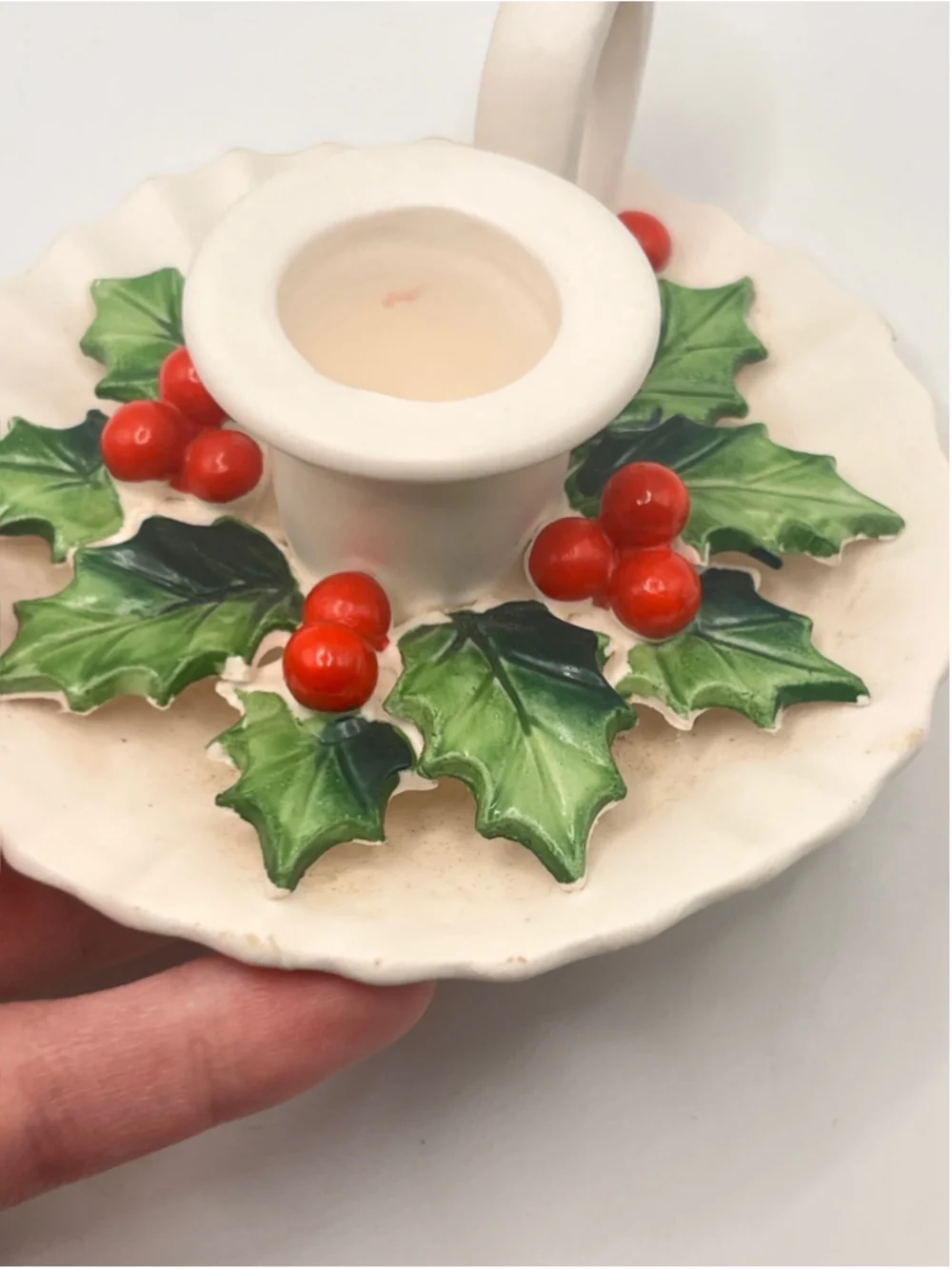 Vintage Holt Howard 1962 Holly Berry Candle Holders Pair Christmas Chamberstick